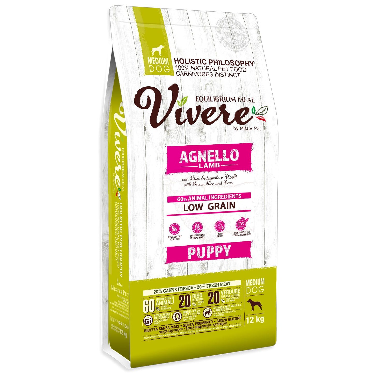 Vivere - Crocchette Puppy con Agnello a Basso contenuto di Cereali per Cani Cuccioli di Media e Grossa Taglia Medium