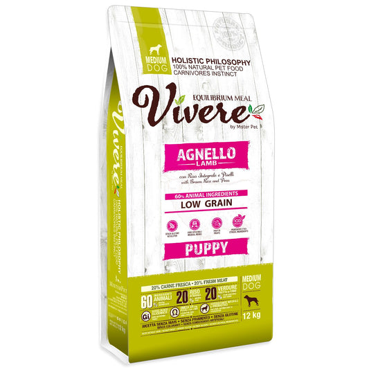 Vivere - Crocchette Puppy con Agnello a Basso contenuto di Cereali per Cani Cuccioli di Media e Grossa Taglia Medium