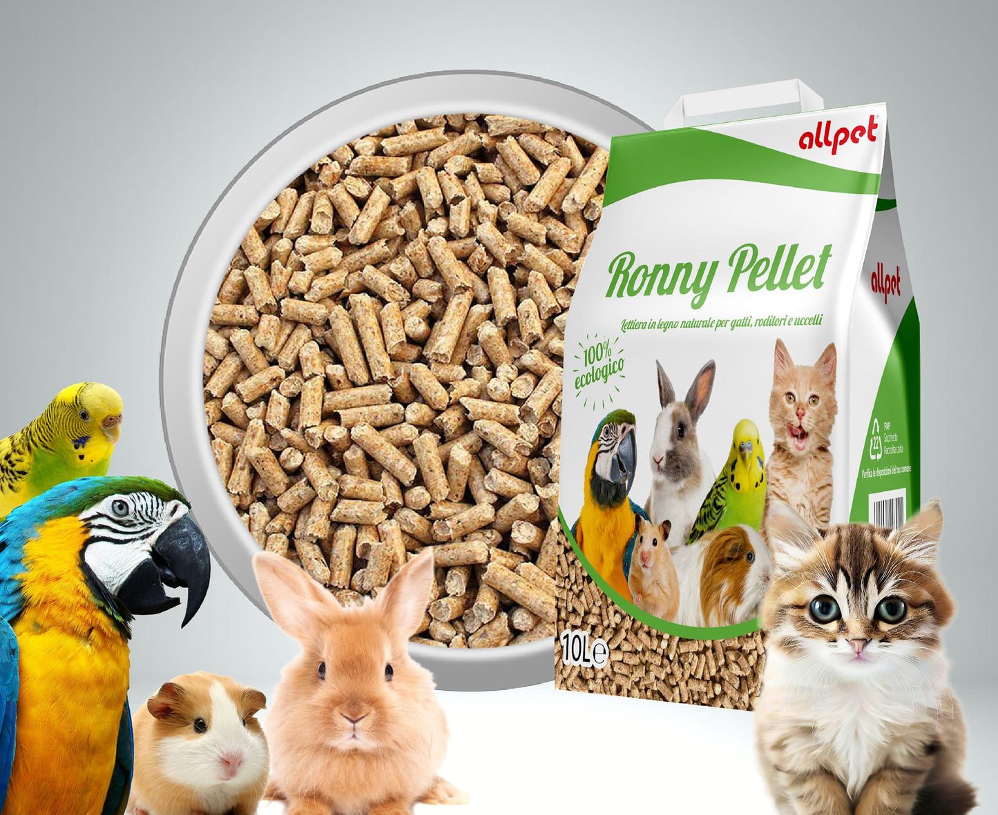 AllPet - Pellet per Fondo Gabbia Coniglio Ronny Pellet 10L\6Kg