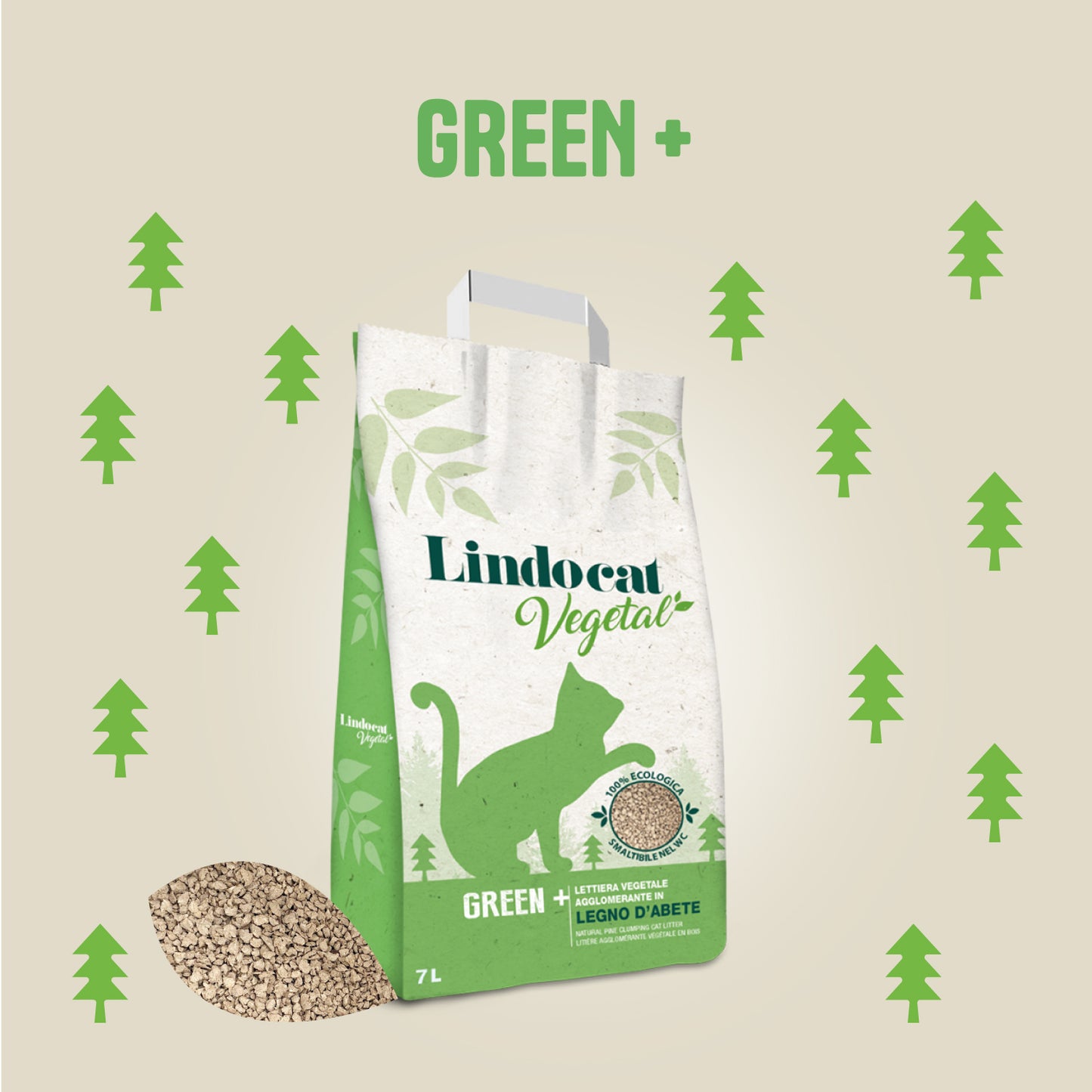 Lindocat Advance - Lettiera Vegetale Agglomerante in Legno d'Abete per gatti Green+ 7L