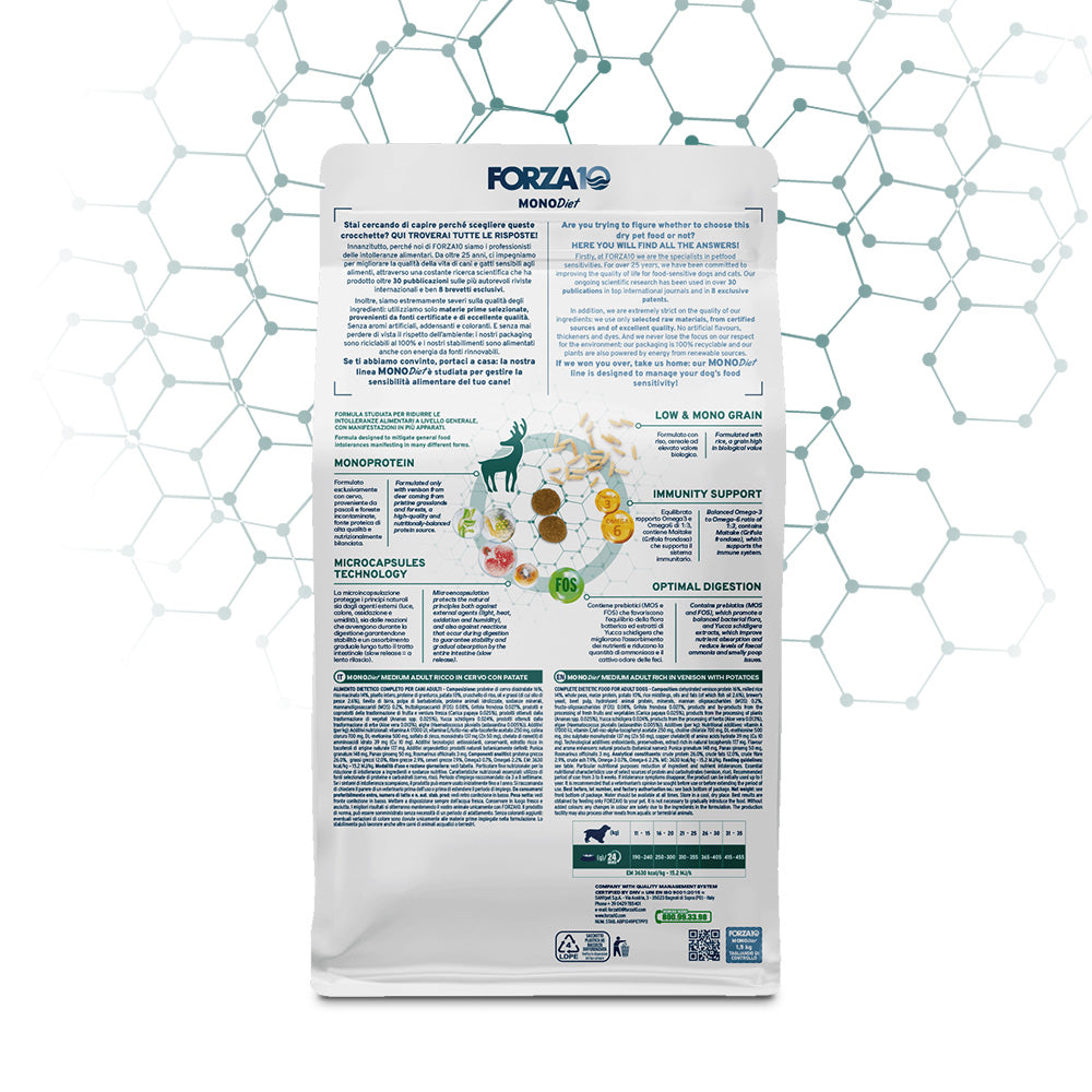 Forza10 - Crocchette Diet Cervo con Patate per Cani di Media e Grande Taglia Mono Diet Medium