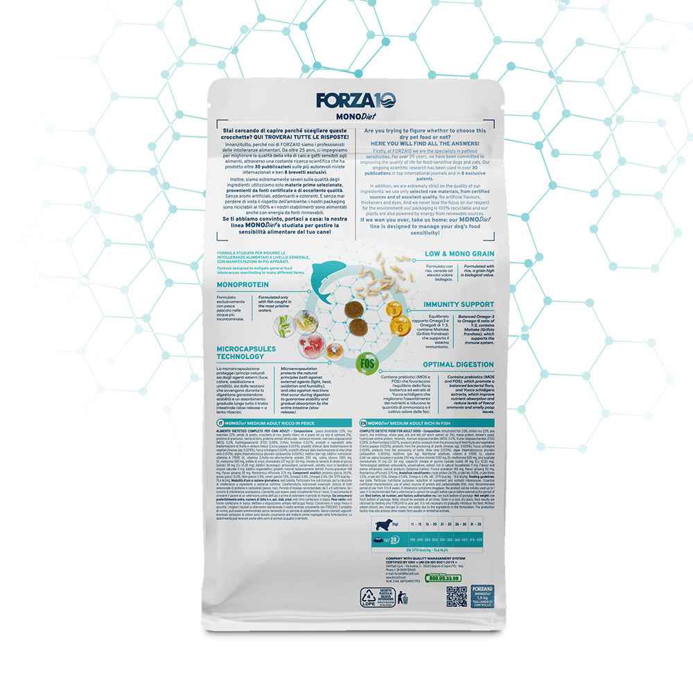 Forza10 - Crocchette Diet Pesce per Cani di Media e Grande Taglia Mono Diet Medium 12 Kg