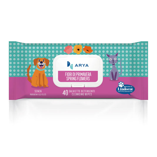 salviettine umidificate per cani e gatti, salviettine igieniche per animali, salviettine delicate per cani, salviettine profumate per gatti, salviettine Arya pet care, igiene quotidiana animali domestici, pulizia cane e gatto, salviettine per zampe cane, salviettine per pelo gatto