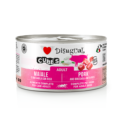 Disugual Cubes cane adulto, Umido cane 150 g, Paté cane con cubetti e carne, Alimento completo cane adulti Made in Italy, Gluten free umido cane, Senza conservanti e coloranti cane, Carni selezionate Disugual, Texture mista patè e cubetti
