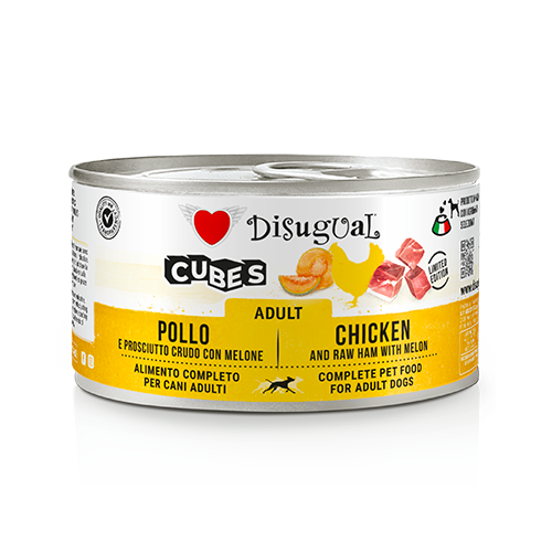 Disugual Cubes cane adulto, Umido cane 150 g, Paté cane con cubetti e carne, Alimento completo cane adulti Made in Italy, Gluten free umido cane, Senza conservanti e coloranti cane, Carni selezionate Disugual, Texture mista patè e cubetti