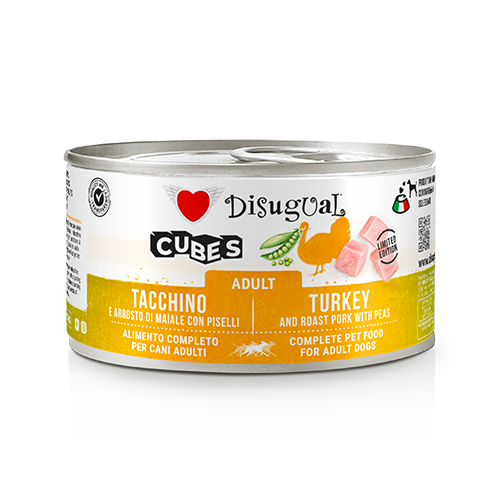 Disugual Cubes cane adulto, Umido cane 150 g, Paté cane con cubetti e carne, Alimento completo cane adulti Made in Italy, Gluten free umido cane, Senza conservanti e coloranti cane, Carni selezionate Disugual, Texture mista patè e cubetti