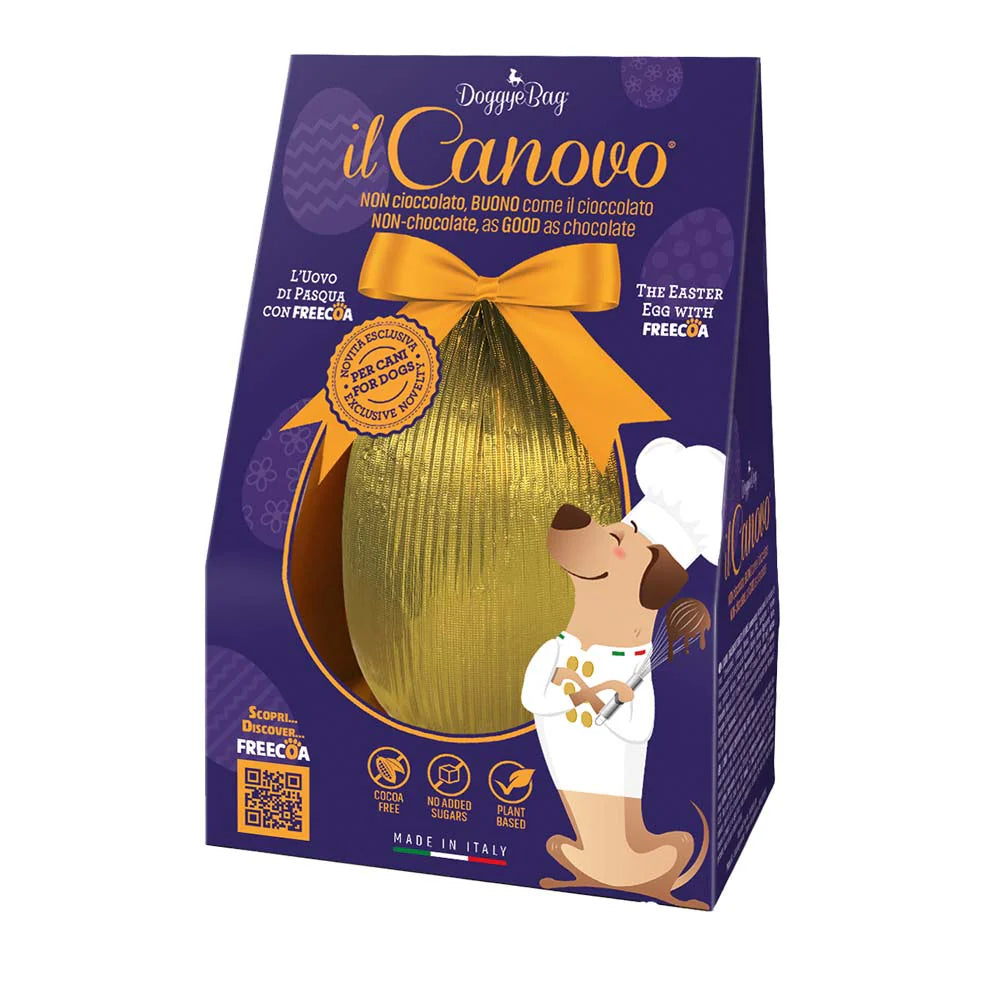 doggye bag canovo, uovo di pasqua cane naturale, uovo pasquale cane senza cioccolato, snack pasqua cane made in italy, regalo pasqua per cani, il canovo, uovo di pasqua per cani
