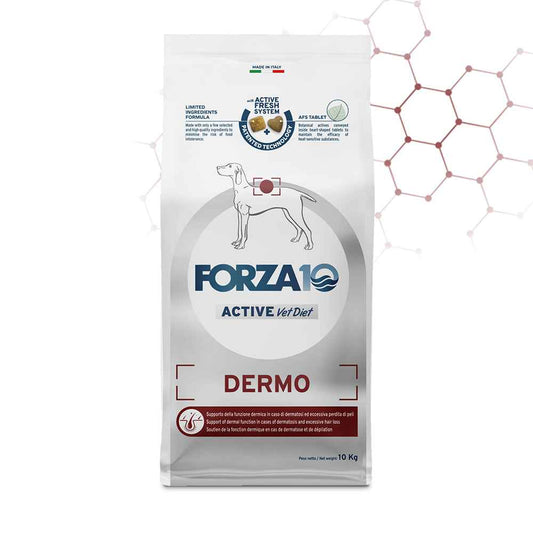 Forza 10 crocchette cane, Forza 10 crocchette cane pesce, Forza 10 Dermo Active cane, crocchette cane problemi pelle, cibo dietetico dermatite cane, Forza 10 Active Vet Diet, crocchette veterinarie pelle cane