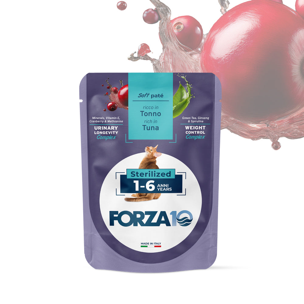 Forza10 Botanic Urinary Longevity Soft Paté Sterilized, cibo umido vie urinarie gatti sterilizzati, paté funzionale gatto sterilizzato urinario, alimento umido gatti con cranberry e metionina, Forza10 Soft Paté Urinary gatto adulto, Botanic Cat Urinary Longevity per gatti sterilizzati