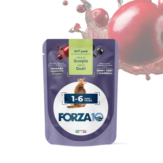 Forza10 Botanic Urinary Longevity, Soft Paté gatto Urinary Forza10 80g, Alimento umido vie urinarie gatto adulto, Forza10 Botanic Cat Urinary complesso botanico, Paté urinary gatto limite intolleranze, Cibo umido gatto con cranberry e metionina
