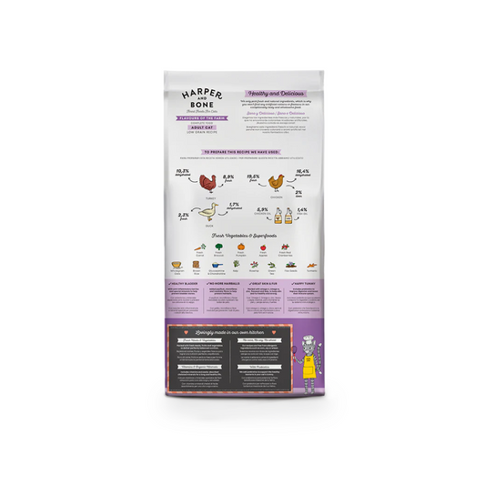 Crocchette Harper & Bone low grain per gatti adulti – pollo, fegato di tacchino, superfood, Omega-3/6 e probiotici. 2 kg formato ideale, crocchette gatti adulti low grain, Harper & Bone Adult, cibo secco gatti superfood, crocchette low grain 2kg