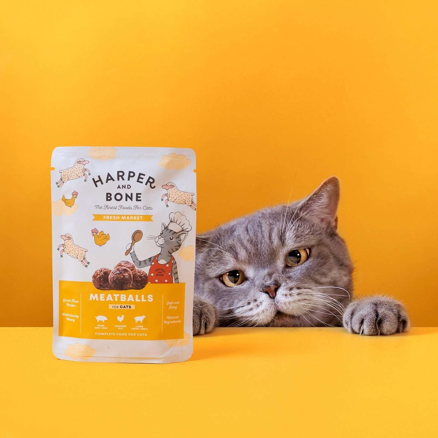 Polpette grain free Harper & Bone da 85 g per gatti: ricche di carni/pesce, Omega 3/6, verdure e superfood. Gustose e nutrienti, polpette grain free gatti, Harper & Bone meatballs 85g, snack senza cereali gatto, polpette naturali per gatto