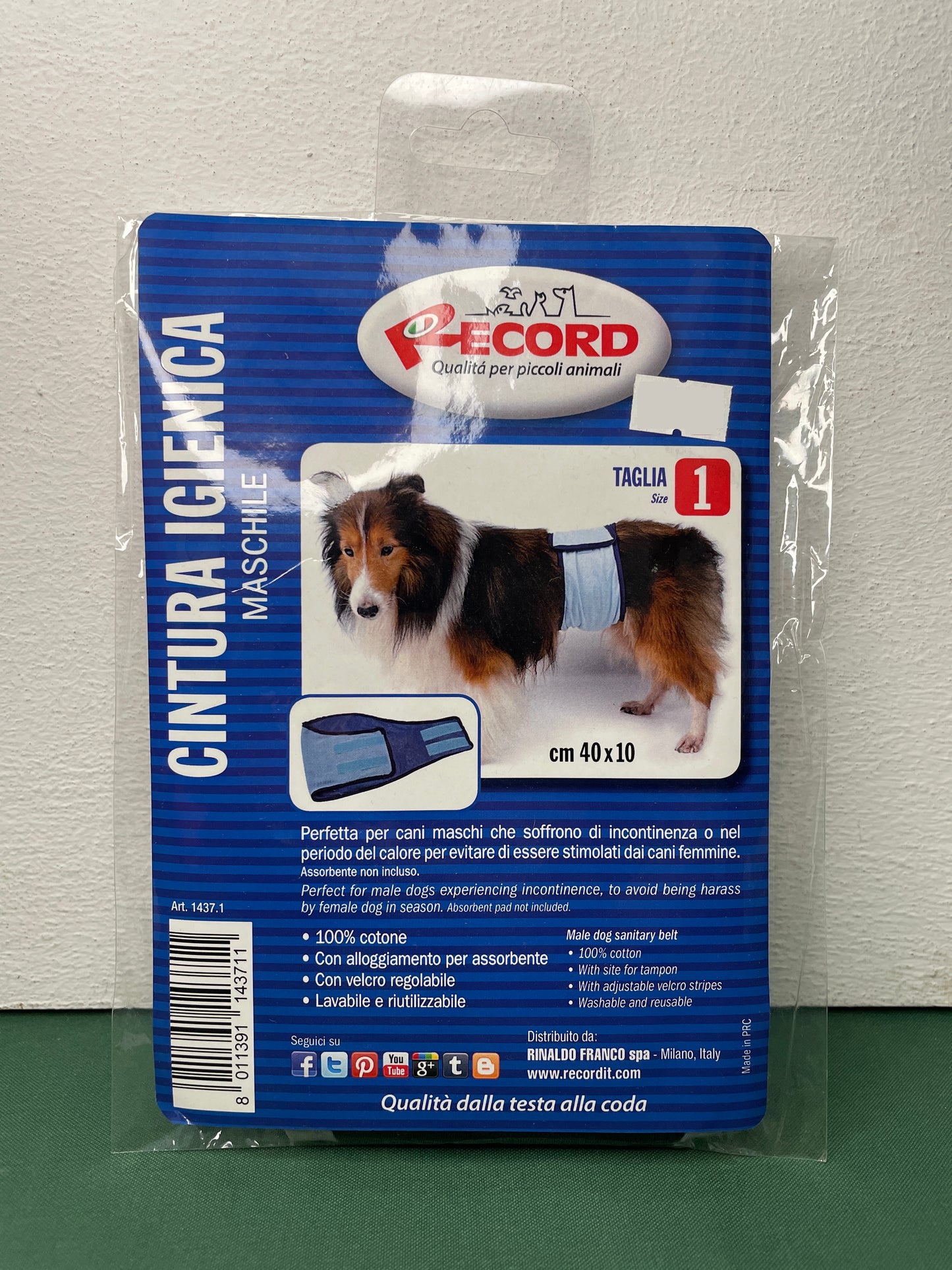 Record - Cintura igienica per cani Maschi in cotone lavabile