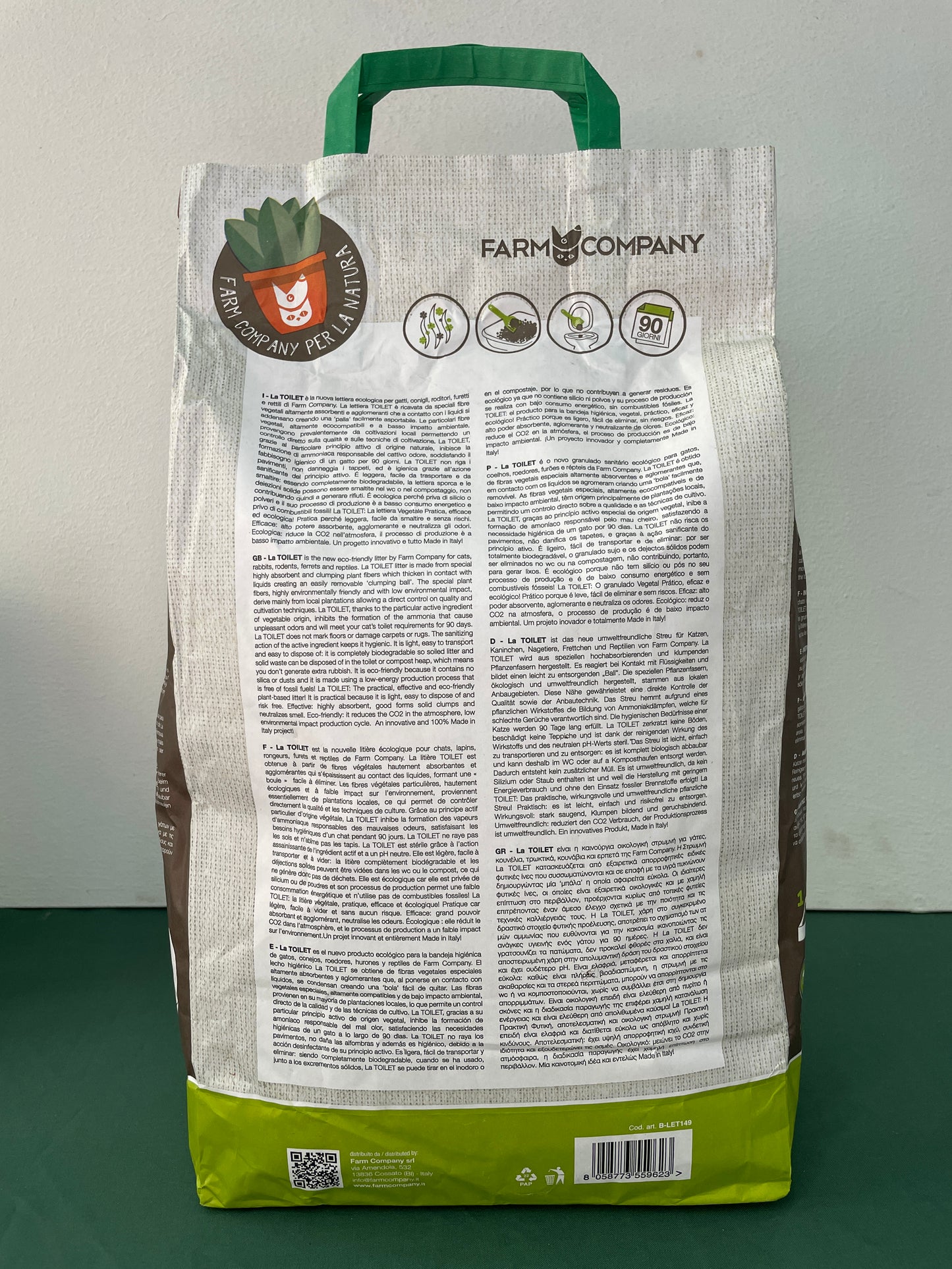 Farm Company - Lettiera Vegetale Ecologica Agglomerante per gatti La Toilet 10L