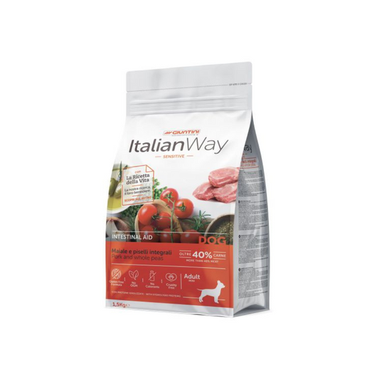 Italianway crocchette, crocchette monoproteiche cane, crocchette intestinali cane mini, alimento digestione delicata cane, ItalianWay Intestinal Maiale, cibo sensitive intestino cane, ricetta veterinaria cane mini, mangime gastroenterico cane