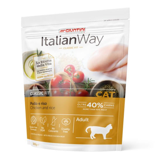 Italianway Crocchette Gatto, crocchette gluten free gatti, crocchette pollo tacchino gatti, cibo secco per gatti sensibili, crocchette con omega 3 e 6, Italian Way Classic Fit Pollo & Riso