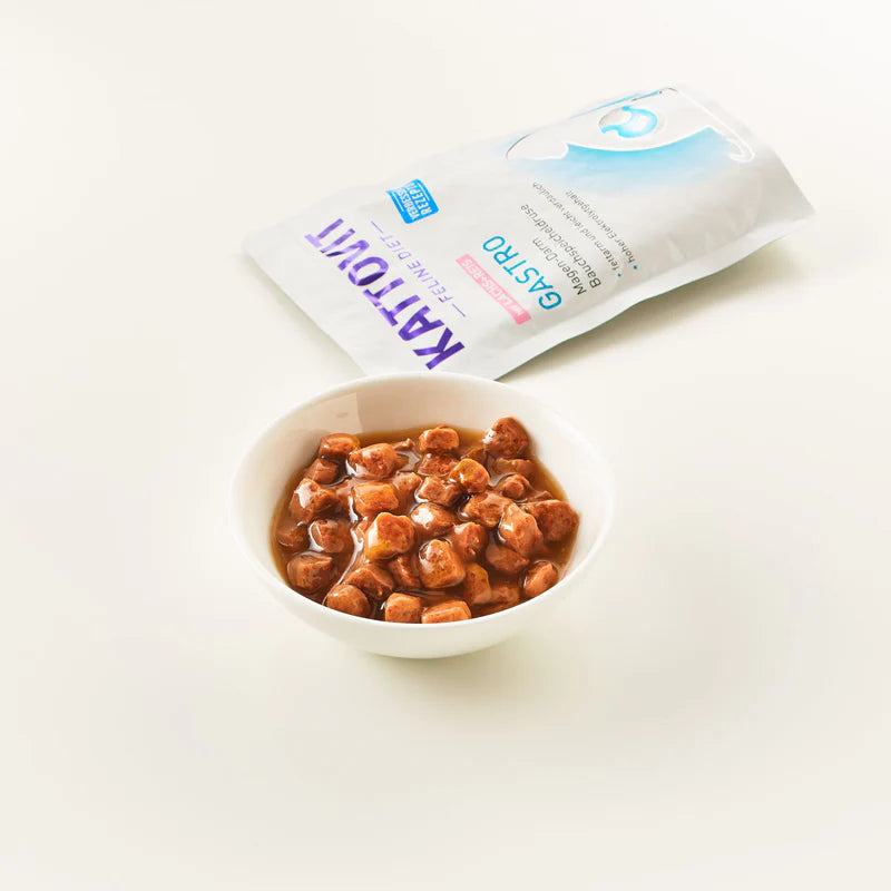 Kattovit Gastro 12x85g, Cibo dieta gastrica gatto, Alimentazione digestiva gatto multipack, Bustine Gastro gatto Kattovit,Cibo dietetico gatto con riso, Alimento povero di grassi gatto, Kattovit Gastro supporto intestinale