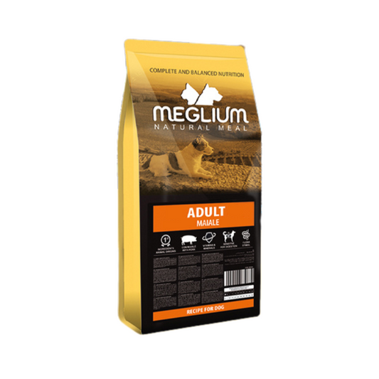 Meglium - Crocchette con Maiale e Riso Super Premium per Cani Adulti Natural Meal Medium 14 Kg