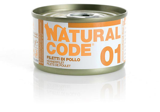 Natural Code Gatto, natural code umido gatto, natural code umido gatto recensioni, umido in acqua, lattina da 85g