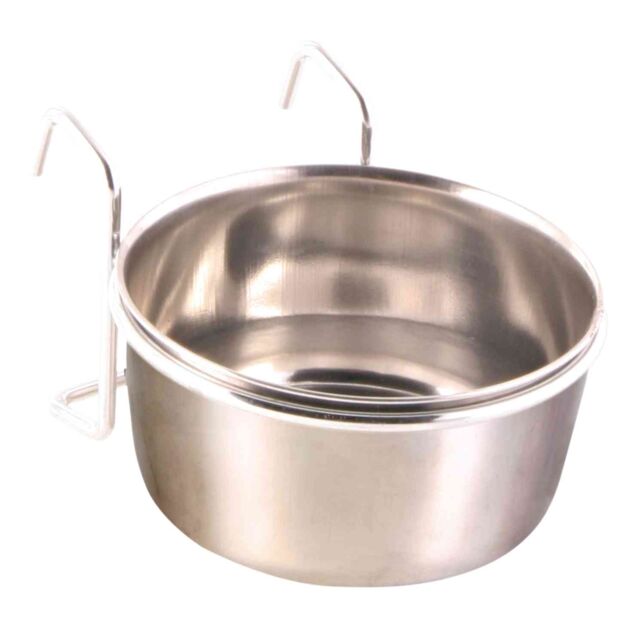 Trixie - Ciotola in Acciaio Inox con supporto per il fissaggio alla gabbia per uccelli e volatili