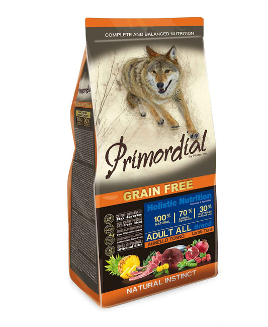 Primordial crocchette, Primordial adult grain free, crocchette senza cereali per cani, cibo secco cane grain free, alimento naturale per cani adulti, Primordial 2 kg