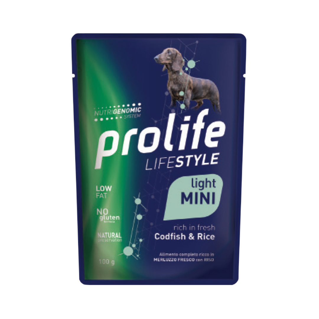 Prolife Buste Light Umido per Cani in Sovrappeso Lifestyle Merluzzo e Riso 100g