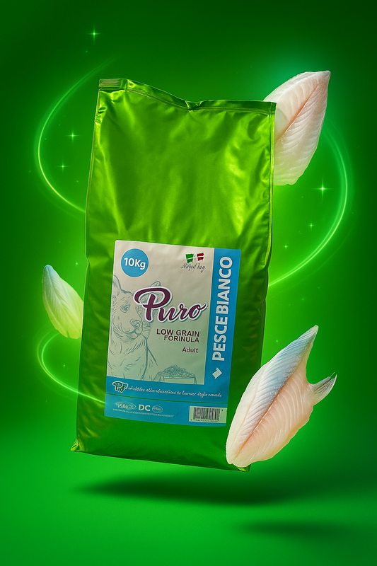 crocchette monoproteiche per cani, crocchette low grain cane, cibo naturale per cani adulti, crocchette senza glutine cane, alimenti per cani con allergie, cibo per cani al pesce bianco, made in Italy pet food, alimentazione sana cani, dieta monoproteica cane, cibo per cani sensibili, crocchette monoproteiche cane