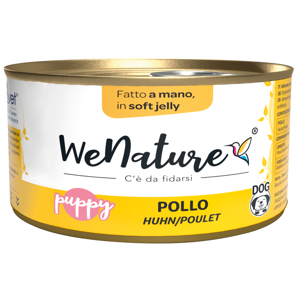 We Nature - Lattina di Umido Naturale con Pollo in Gelatina Morbida per Cani Cuccioli 150g Puppy