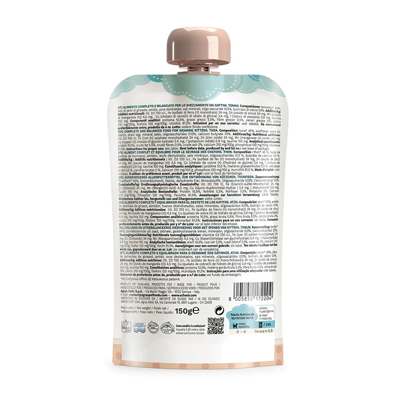 Schesir Kitten Care, cibo umido gattini 0 6 mesi, crema per gattini grain free, busta richiudibile gattino, alimento svezzamento gattini, umido kitten con taurina, alimento completo per gattini