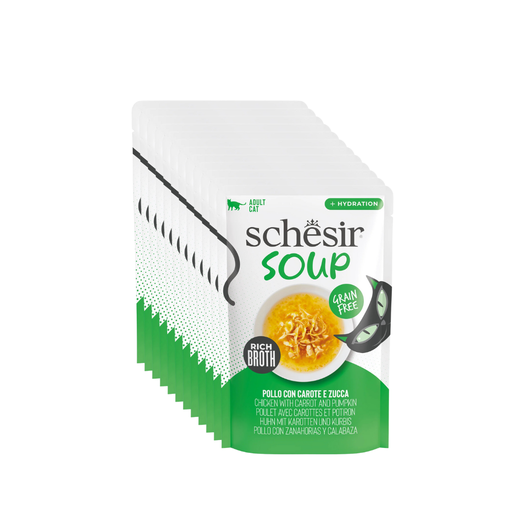 zuppa gatti senza cereali, Schesir Soup umido gatti brodo, snack idratante gatti grain free, zuppa complementare per gatti adulti, Schesir zuppa naturale gatti