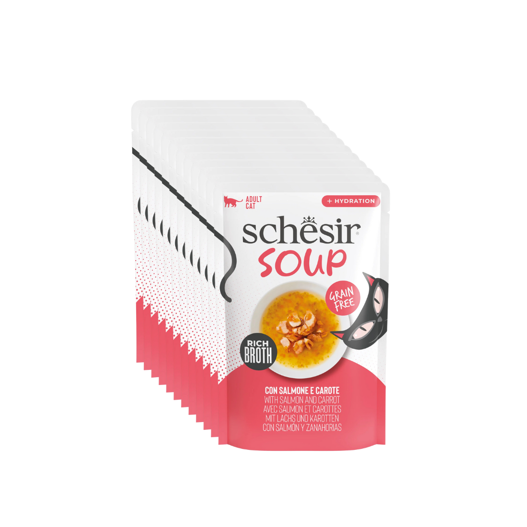 zuppa gatti senza cereali, Schesir Soup umido gatti brodo, snack idratante gatti grain free, zuppa complementare per gatti adulti, Schesir zuppa naturale gatti