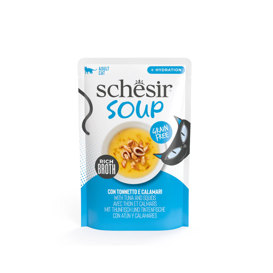 zuppa gatti senza cereali, Schesir Soup umido gatti brodo, snack idratante gatti grain free, zuppa complementare per gatti adulti, Schesir zuppa naturale gatti