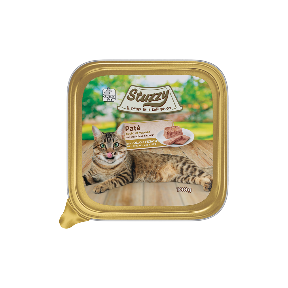 Paté Stuzzy gatto adulto, Umido cotto al vapore Stuzzy 100g, Alimento completo natural per gatti adulti, Paté con carne / pesce per gatti, Umido senza conservanti gatto Stuzzy, Ricetta paté Stuzzy cotto al vapore