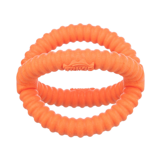 gioco galleggiante per cani, anello Aqua Toy Trixie, gioco gomma cani acqua, frisbee ad anello galleggiante, Trixie Aqua Toy ring, gioco riporto piscina cane, TPR floating ring toy.