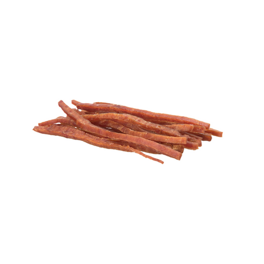 Snack per cani anatra, snack proteico cane, Trixie Ducky Stripes, strisce carne cane, premi naturali cane, petto anatra essiccato cane, spuntino sano cane, Trixie snack cane, snack addestramento cane, confezione richiudibile snack cane