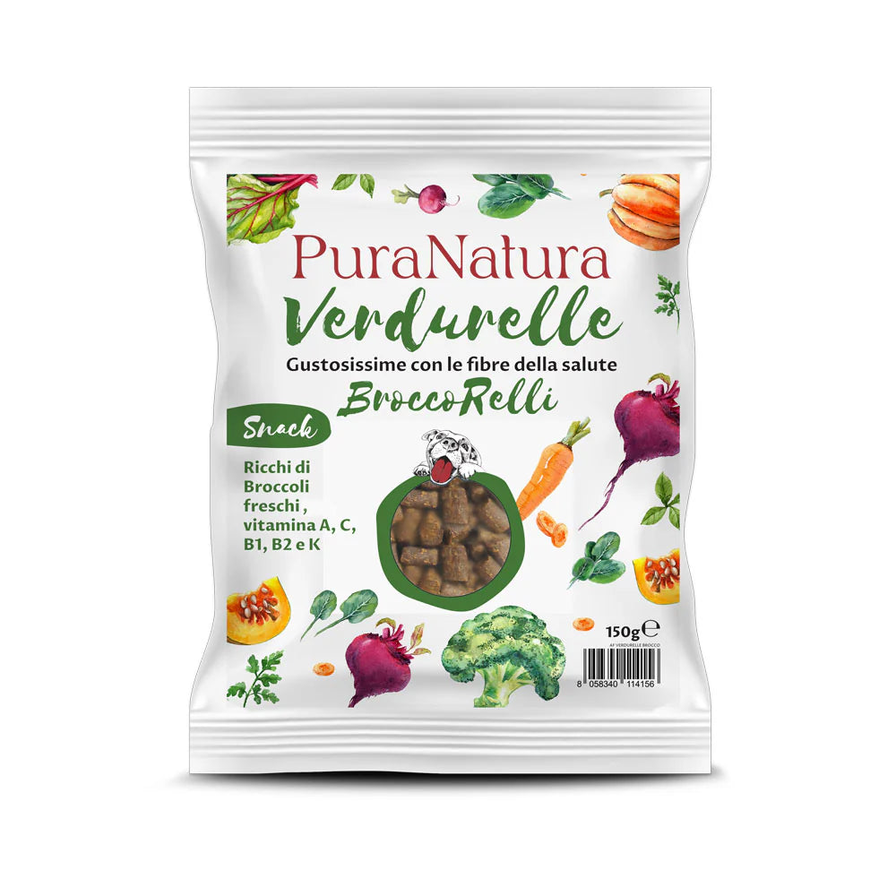 snack vegetale per cani, verdure essiccate per cani, premio sano cane, snack senza glutine cane, snack veg cane, Pura Natura Verdurelle, snack naturale cane
