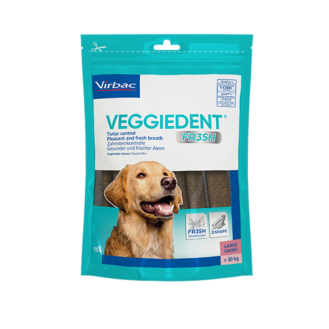 Virbac - Snack VeggieDent Fresh Controllo di Tartaro e Placca per Cani 15 pezzi