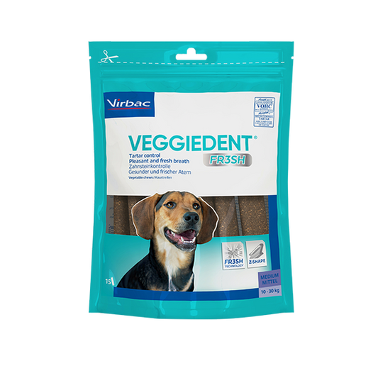 Virbac - Snack VeggieDent Fresh Controllo di Tartaro e Placca per Cani 15 pezzi
