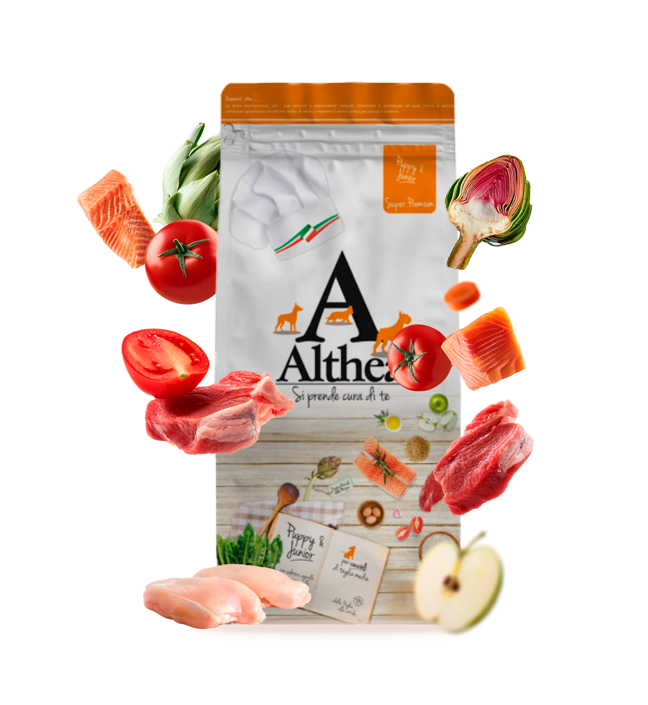 crocchette puppy taglia piccola, alimento cuccioli proteico, crocchette con salmone, cibo secco cane crescita, Althea Puppy & Junior, crocchette con uova, crocchette con omega 3 cuccioli