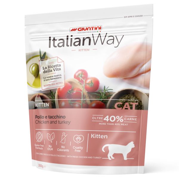 ItalianWay - Crocchette per Gatti Cuccioli con Tradizione Mediterranea e Ricetta della Vita Kitten 300g