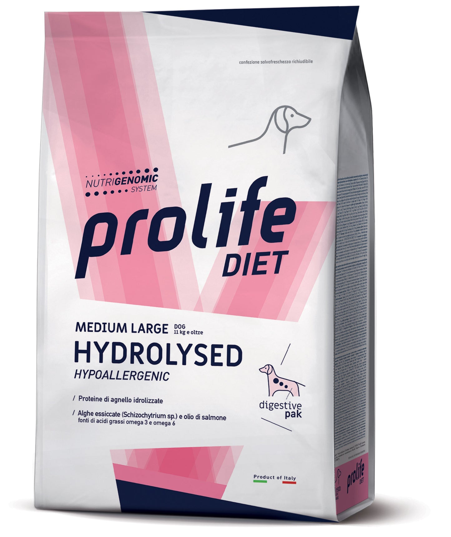 Prolife - Crocchette per Cani di Media e Grossa Taglia con Allergie e Intolleranze Alimentari Dog Veterinary Diet Hydrolysed Hypoallergenic Medium Agnello 2 Kg