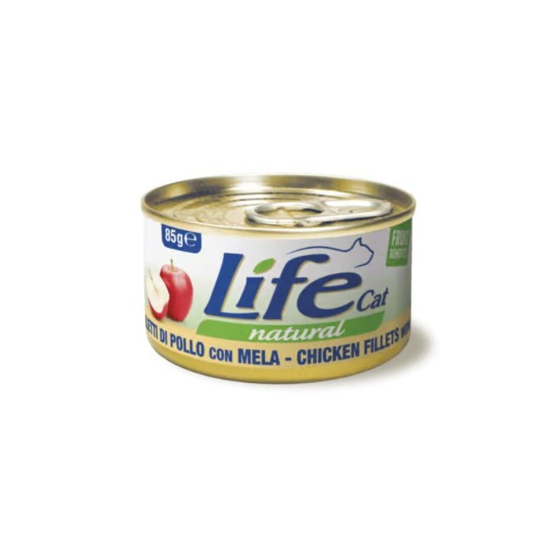 Umido gatto, umido per gatto, umido gatti, umido per gatti, umido naturale per gatti tonno con frutta, Life Natural frutta, cibo umido gatti senza additivi, frutta per gatti, ricette Life Cat Natural Fruit 85 g, tonno con mela, tonno con papaya