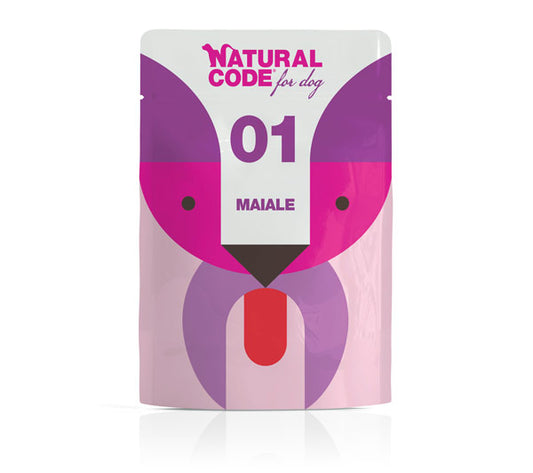 Natural Code Cane, umido monoproteico busta 100 g, umido cane adulto monoproteico, senza cereali cibo umido cane, alimento completo cane, umido cane proteina unica 100g, umido cane premium qualità naturale
