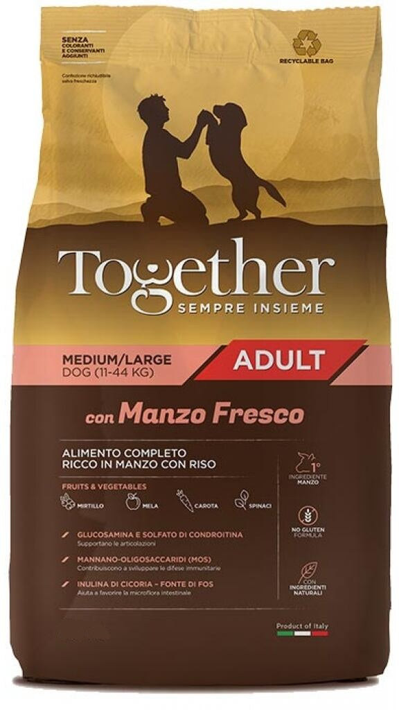 Together - Crocchette con Manzo Fresco per Cani Adulti di Taglia Media e Grande Sempre Insieme Medium\Maxi 12Kg