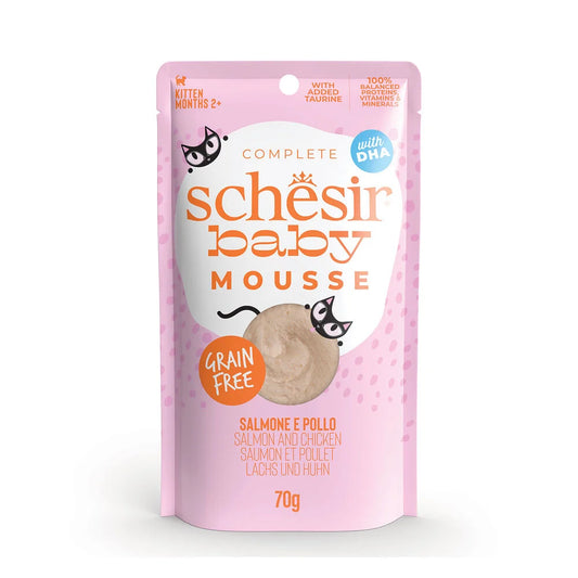 schesir baby gatto, umido gattini mousse, alimento completo gattino grain free, cibo umido gattino 2-12 mesi, mousse svezzamento gatto, schesir umido gatto