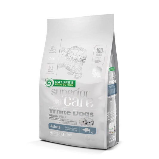 Nature's Protection - Crocchette Senza Cereali per Cani Adulti a Pelo Bianco Superior Care Mini