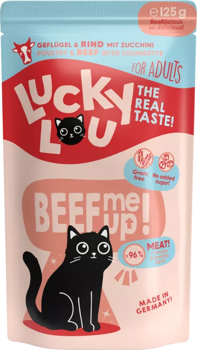 Lucky Lou - Buste di Umido Premium in Brodo per Gatti Adulti Senza Cereali e Glutine 125g