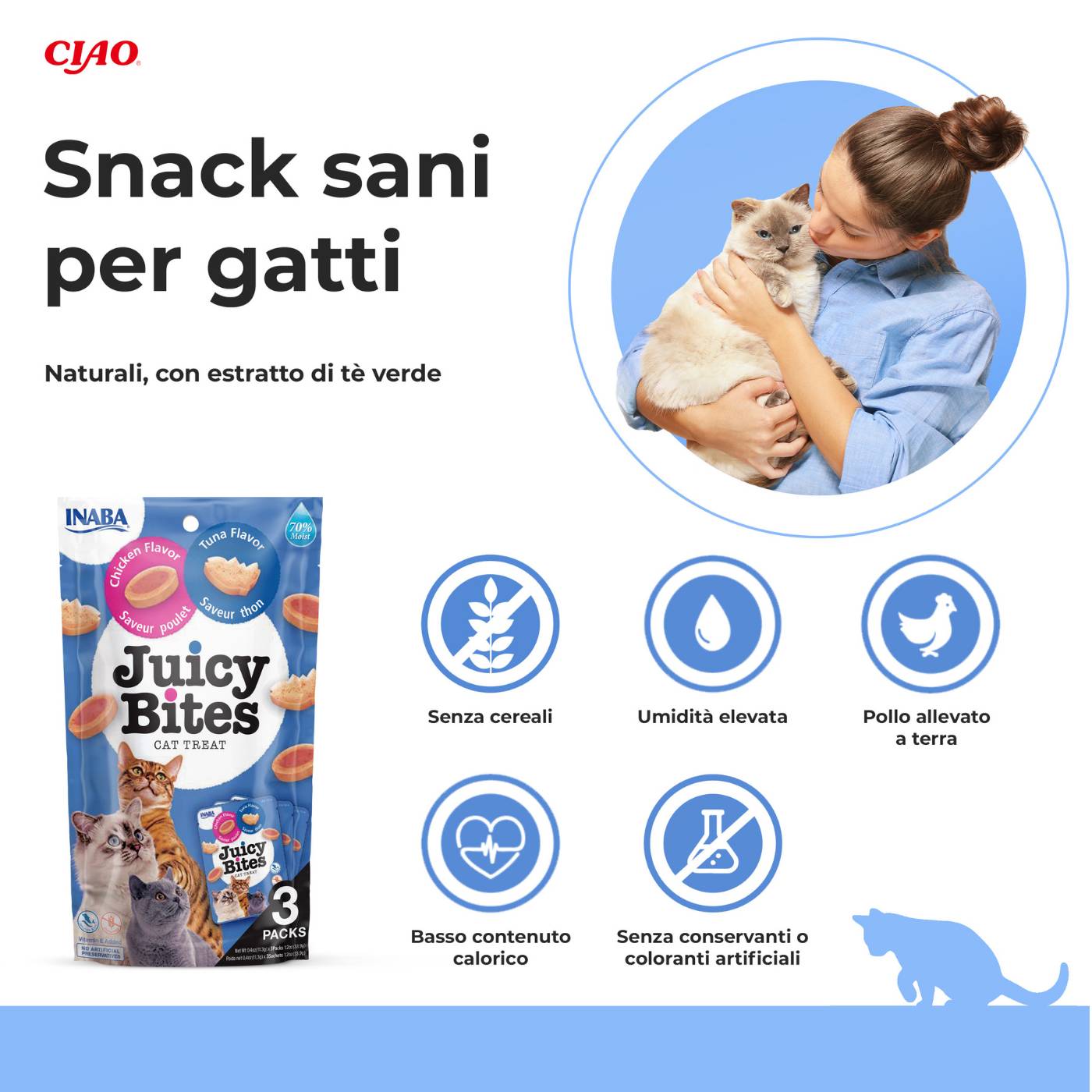 Inaba Ciao - Juicy Bites Snack Semi Umidi con Pollo e Tonno per Gatti 3x11,3g