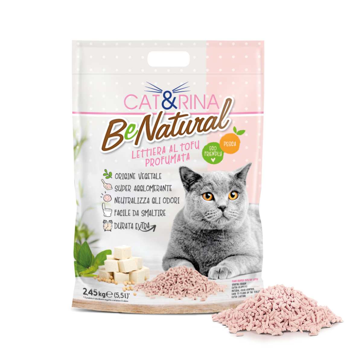 Cat&Rina - BeNatural Lettiera al Tofu Ecologica Vegetale Agglomerante per Gatti 5,5 L