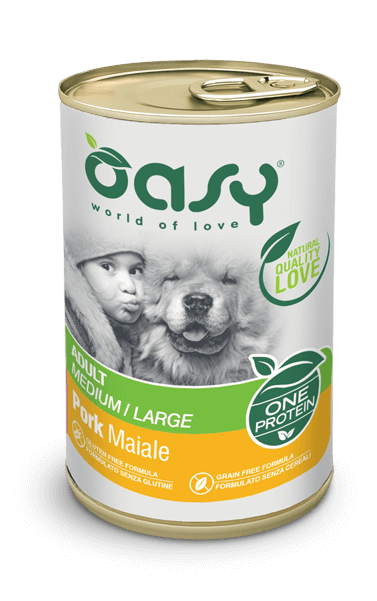 Oasy - Patè One Protein Formula Umido Monoproteico Senza Cereali Grain Free per Cani Adulti  Medium/Large 400g